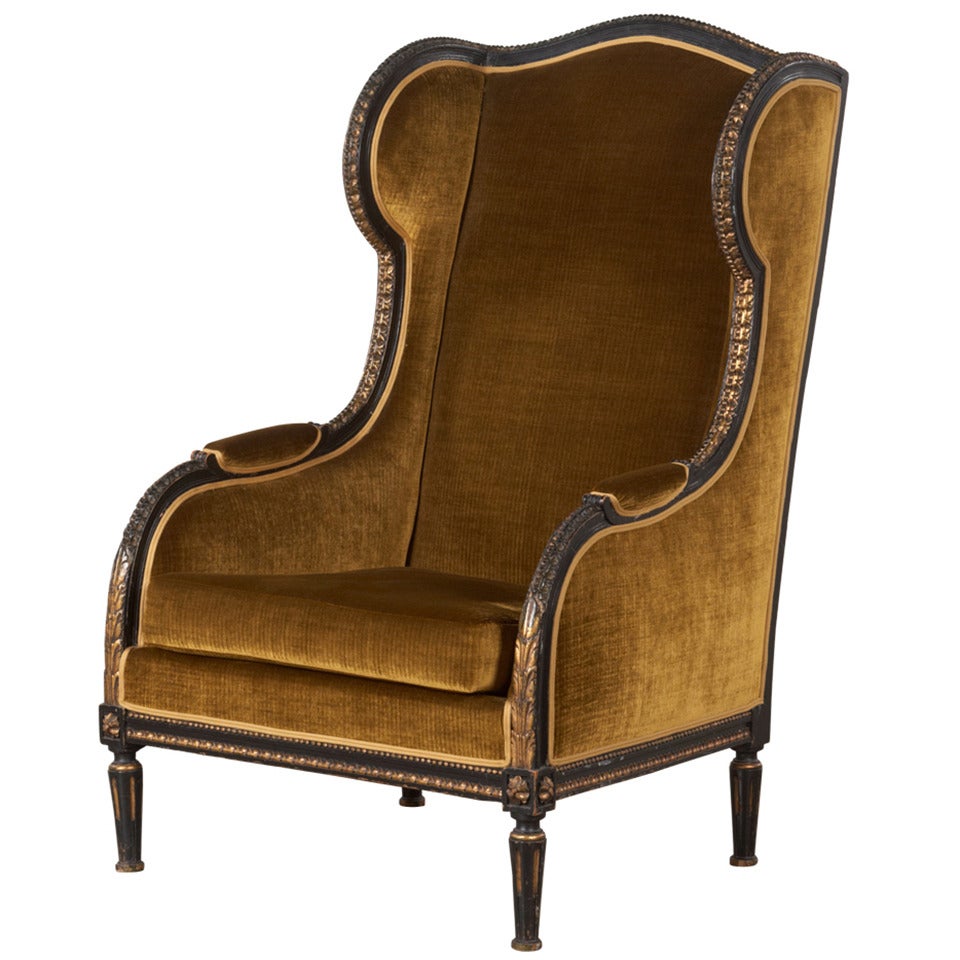 French 19th Century Louis XVI Style Bergere Wing Chair