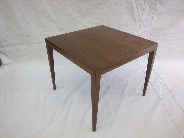 Severin Hansen Rosewood square cocktail table made by Haslev Denamark.  Iconic Danish Modern Rosewood Side Table by Severin Hansen a top maker of the period.  These tables are coveted and sought after for there simplistic beautiful style and the