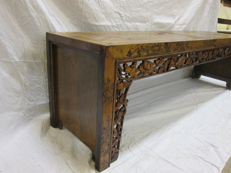 Chinese 19th Century Carved Low Table Bench