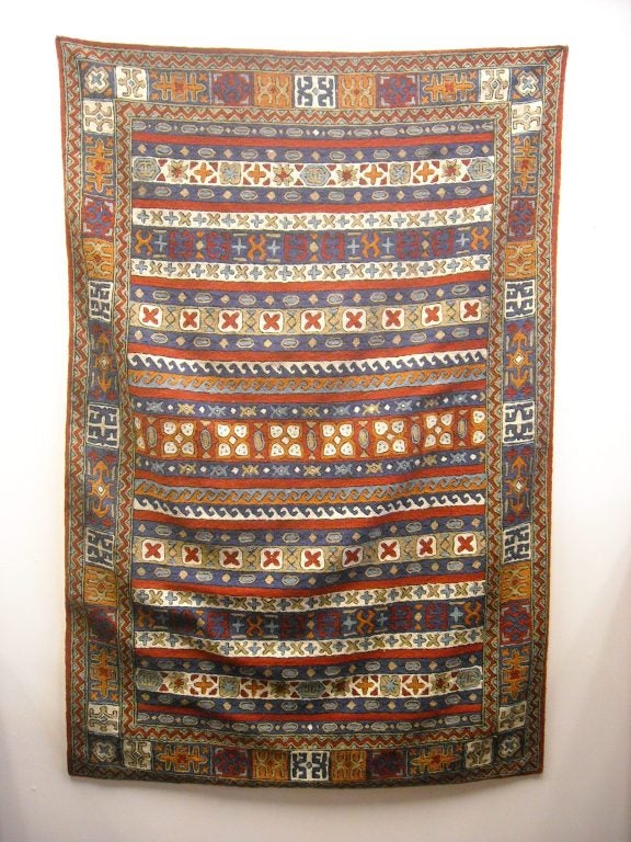 Impeccable Tribal Carpet, Chain Stitch from Kashmir, Canvas backed.