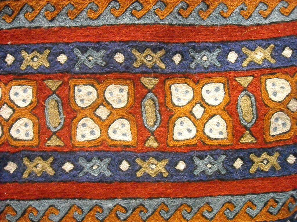 Indian Kashmiri Chain Stitch Tribal Carpet