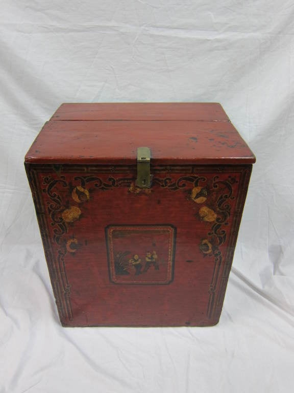 19th century Mongolian painted chest. Wonderful papered inside with old calligraphy paper. Nice as a hall chest, or as display table. Exceptional piece.  Cab be used for storage,  and display.  Very Special.  