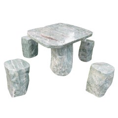 Hand-Carved Garden Stone Table and Stools Six Pieces Solid Limestone