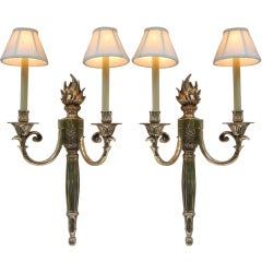 Pair Torch Brass Wall Sconces