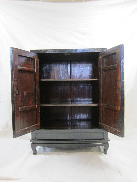 Elm 19th Century Chinese Black Lacquer Cabinet