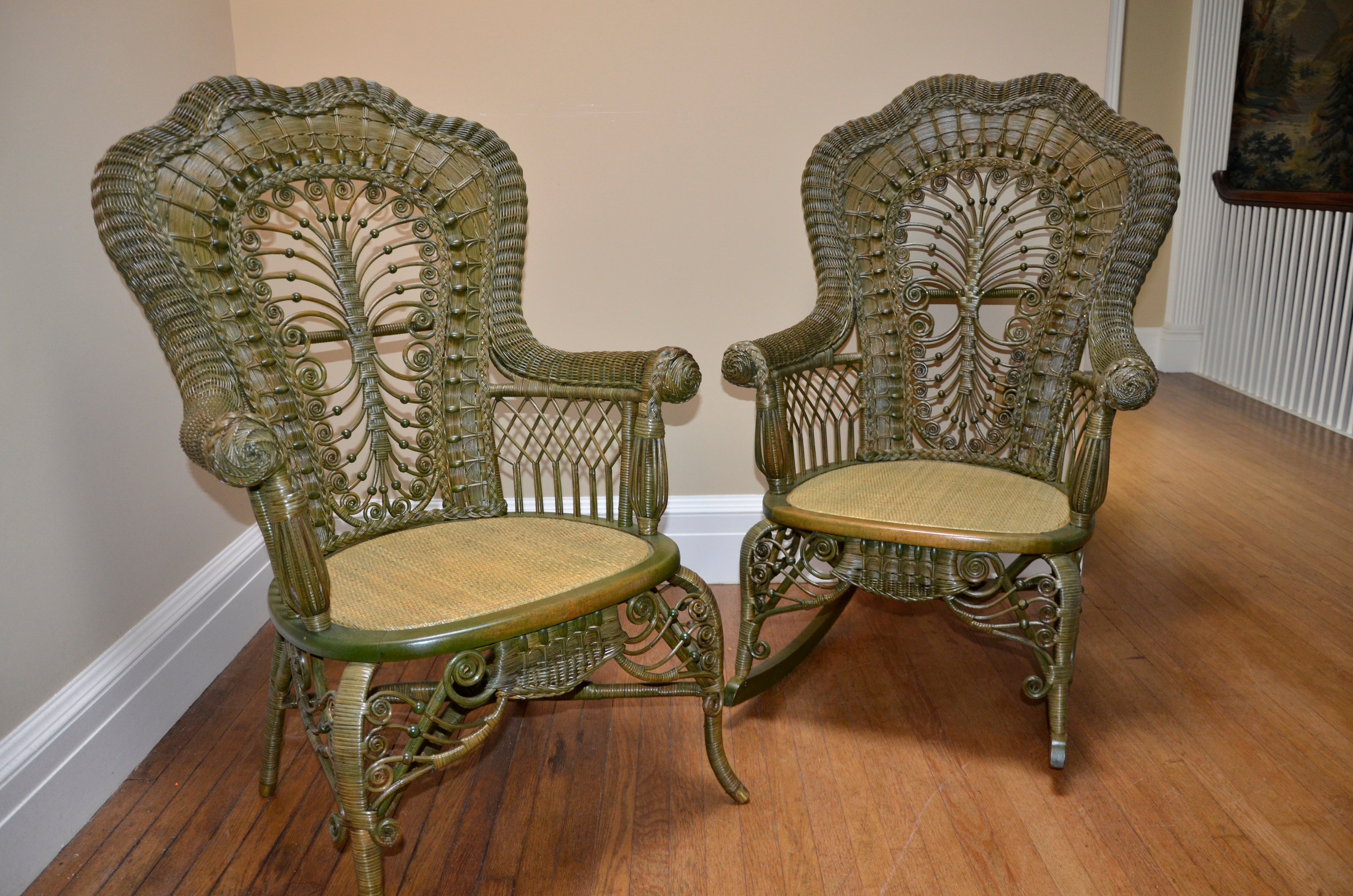 Ornate Victorian Antique Wicker Chair and Rocker For Sale at 1stDibs ...