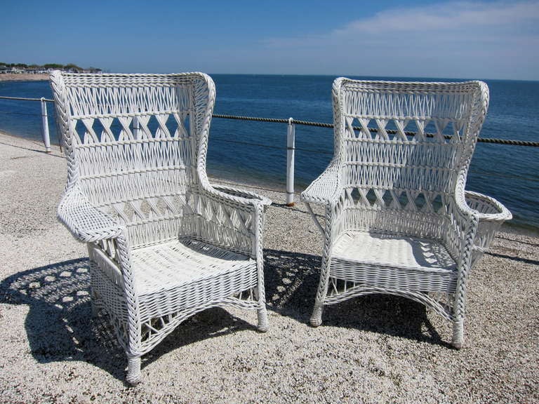American Antique Wicker Bar Harbor Wingback Chairs For Sale
