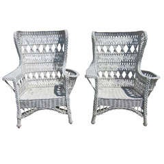 Antique Wicker Bar Harbor Wingback Chairs 1