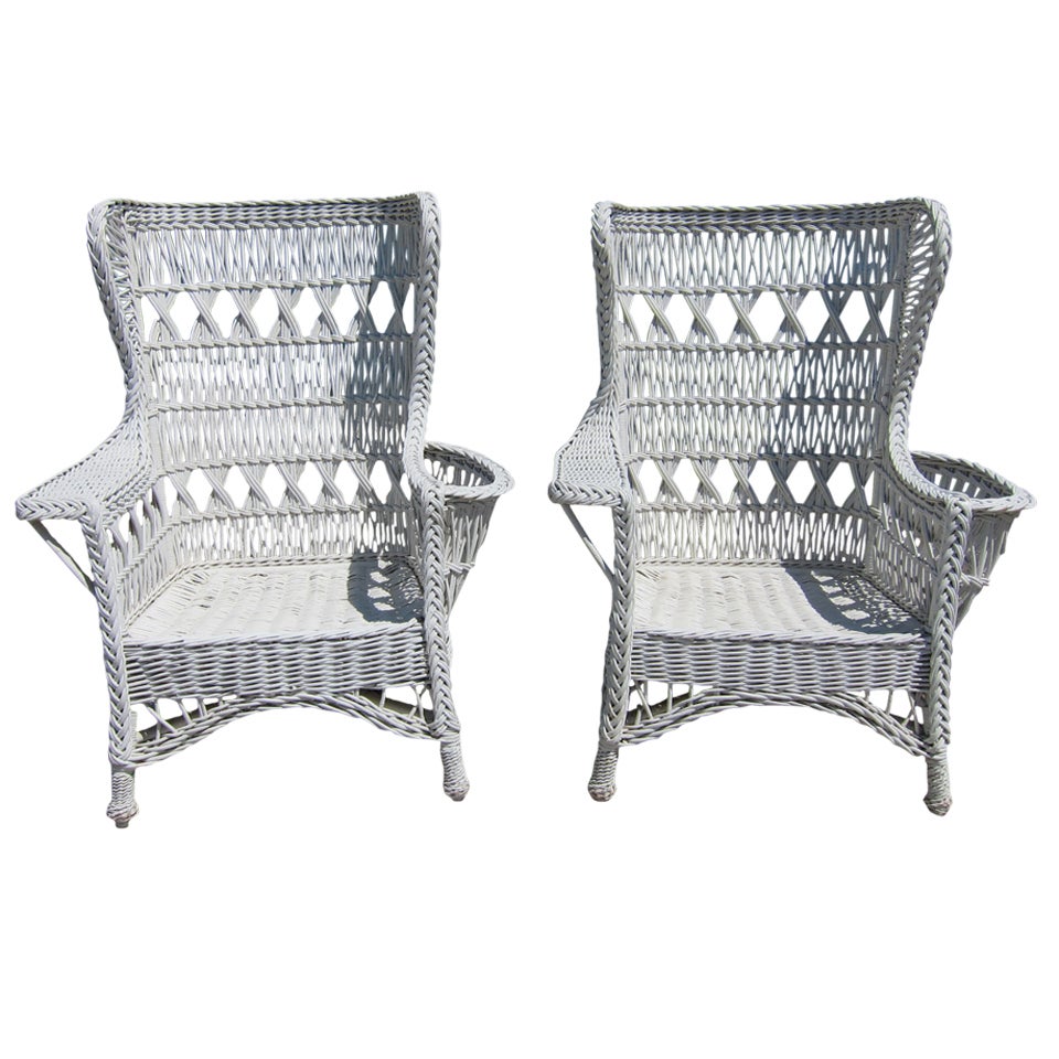 Antique Wicker Bar Harbor Wingback Chairs For Sale