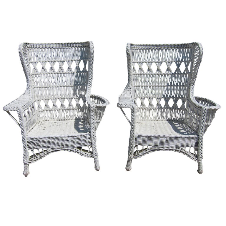 Antique Wicker Bar Harbor Wingback Chairs For Sale at 1stDibs