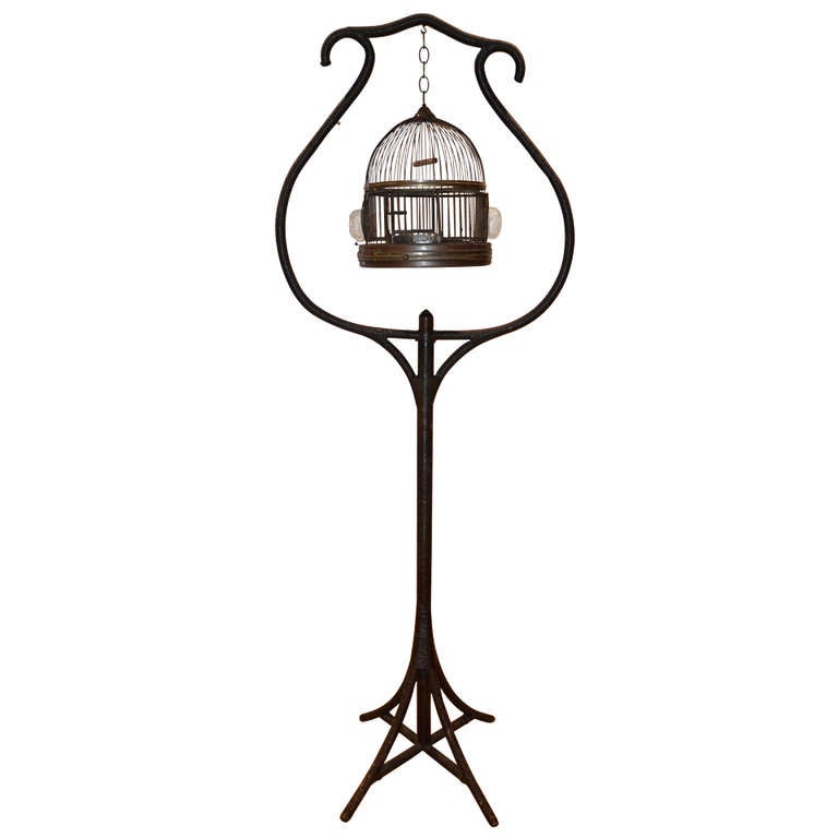 Merikord Antique Wicker Birdcage and Stand For Sale at 1stdibs
