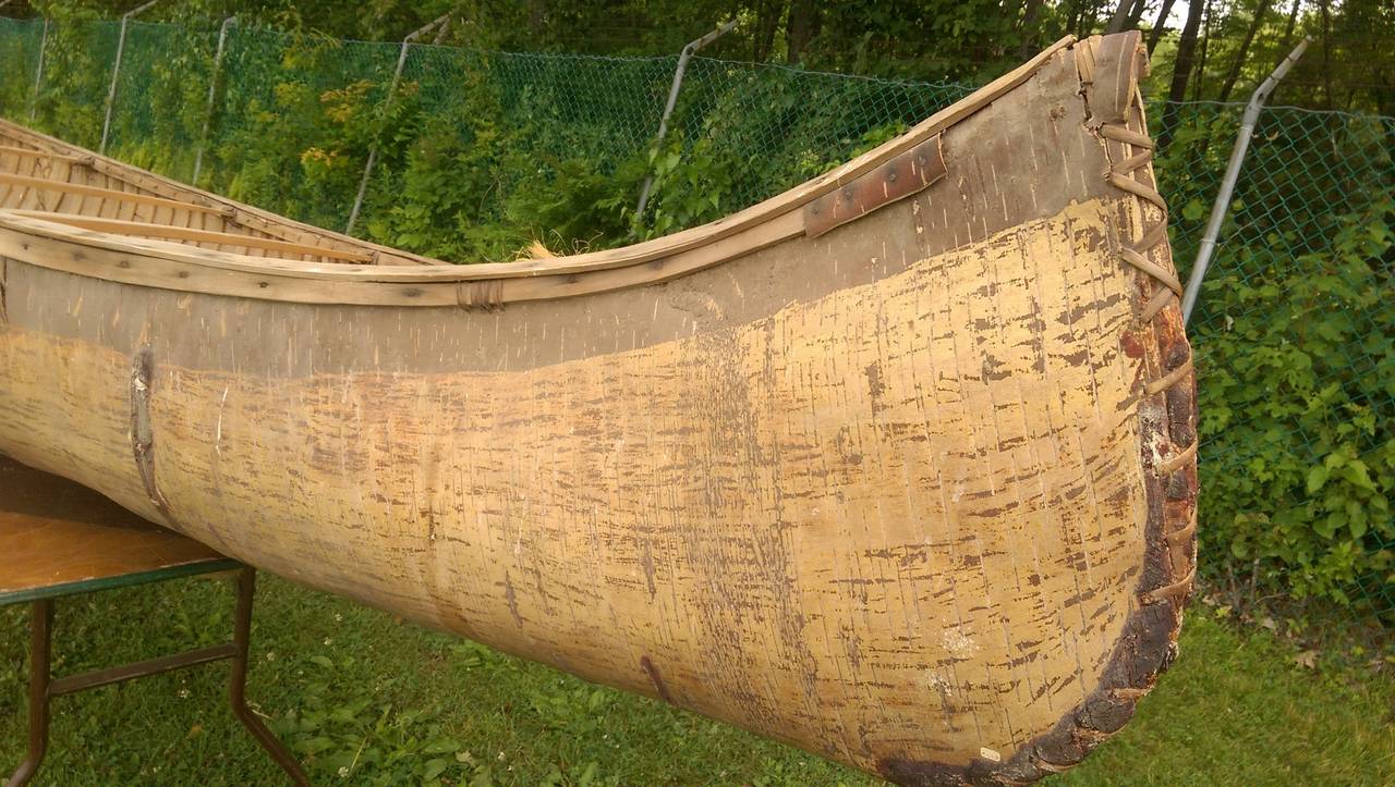 1930s Native American Adirondack Birch Bark Canoe For Sale 1