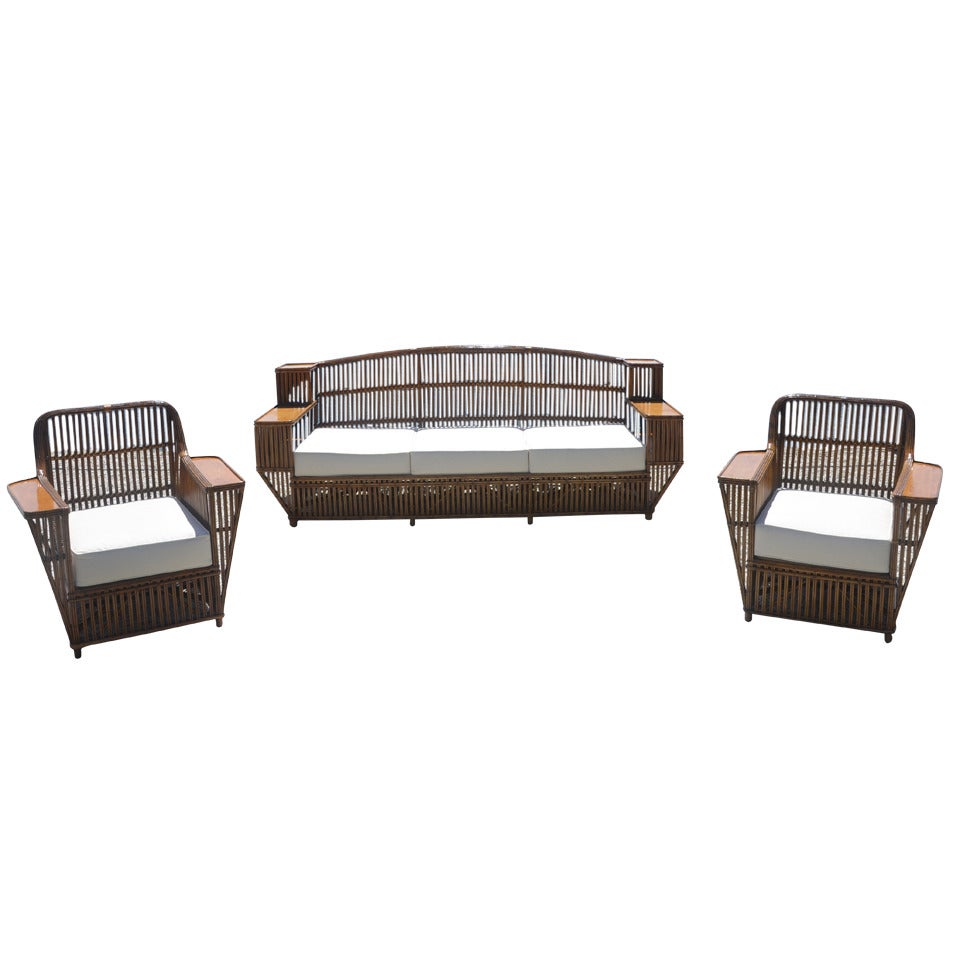 Antique Stick Wicker and Rattan Set