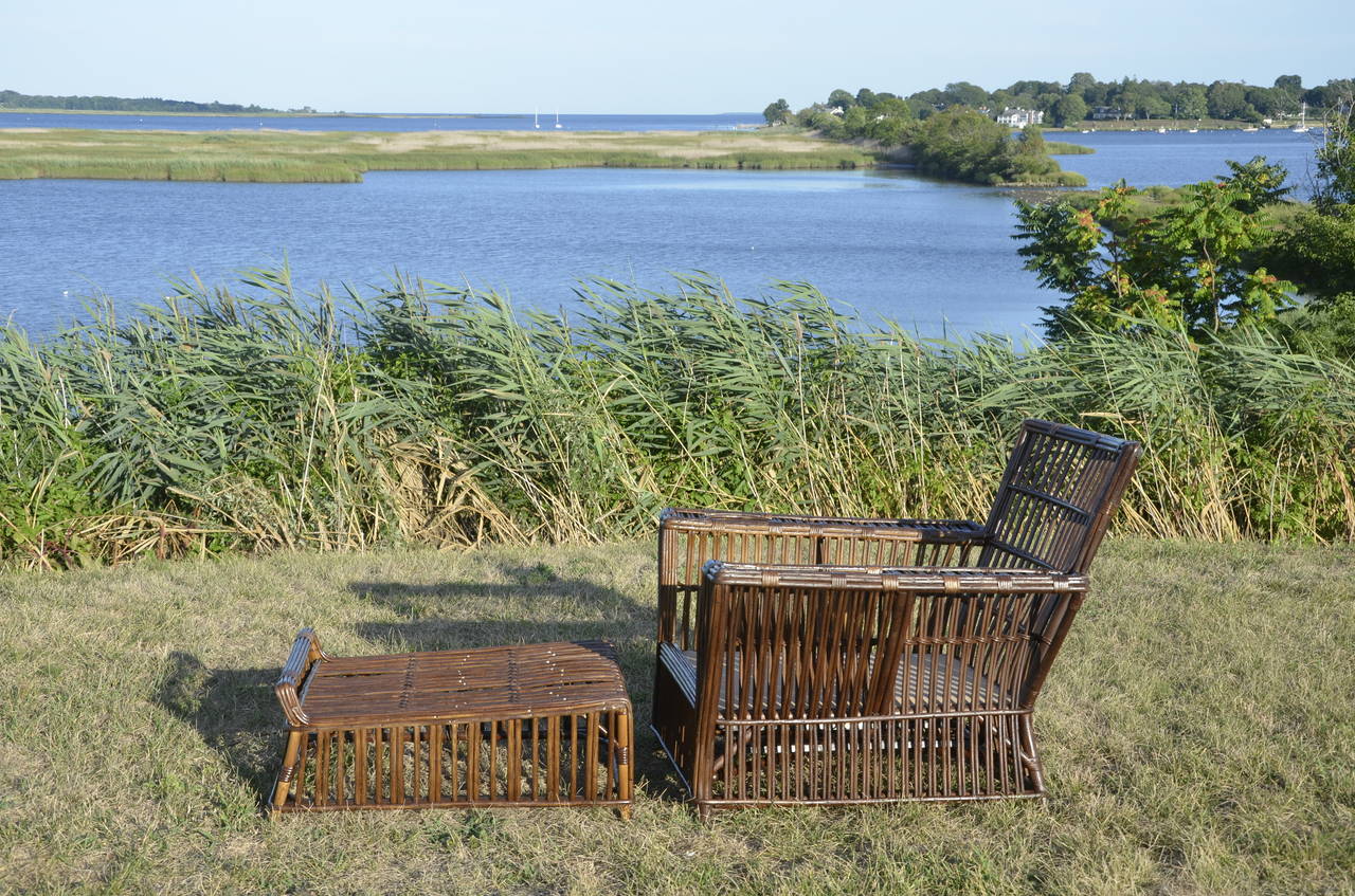 Adirondack Antique Wicker Lounge Chair and Ottoman