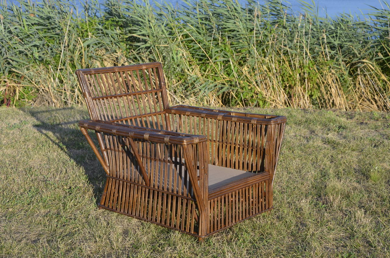 American Antique Wicker Lounge Chair and Ottoman