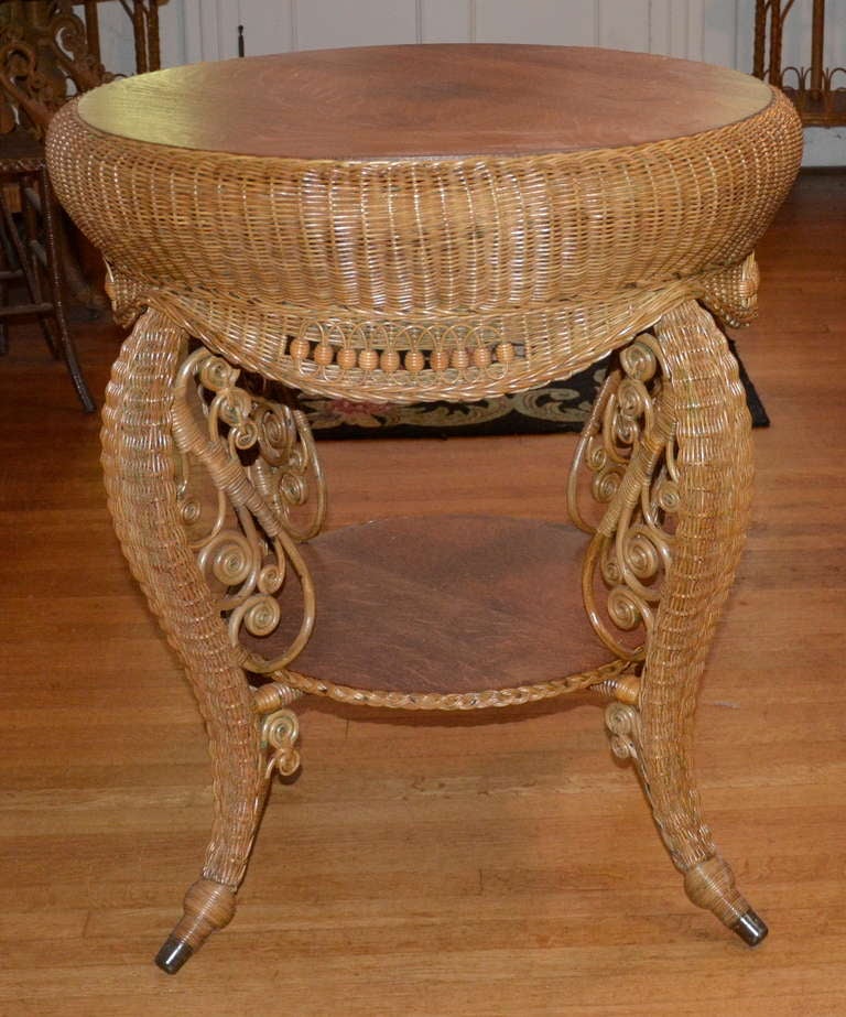 American Fancy Antique Wicker Victorian Table For Sale