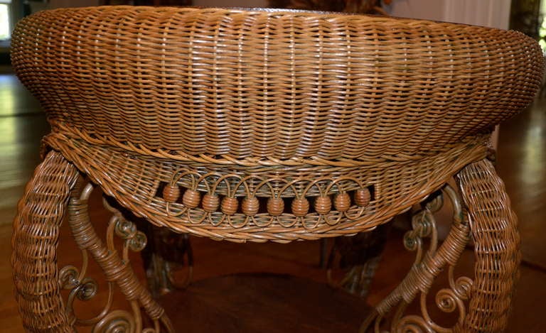 Reed Fancy Antique Wicker Victorian Table For Sale