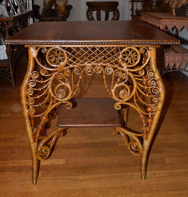 Ornate Victorian Antique Wicker Table For Sale at 1stDibs