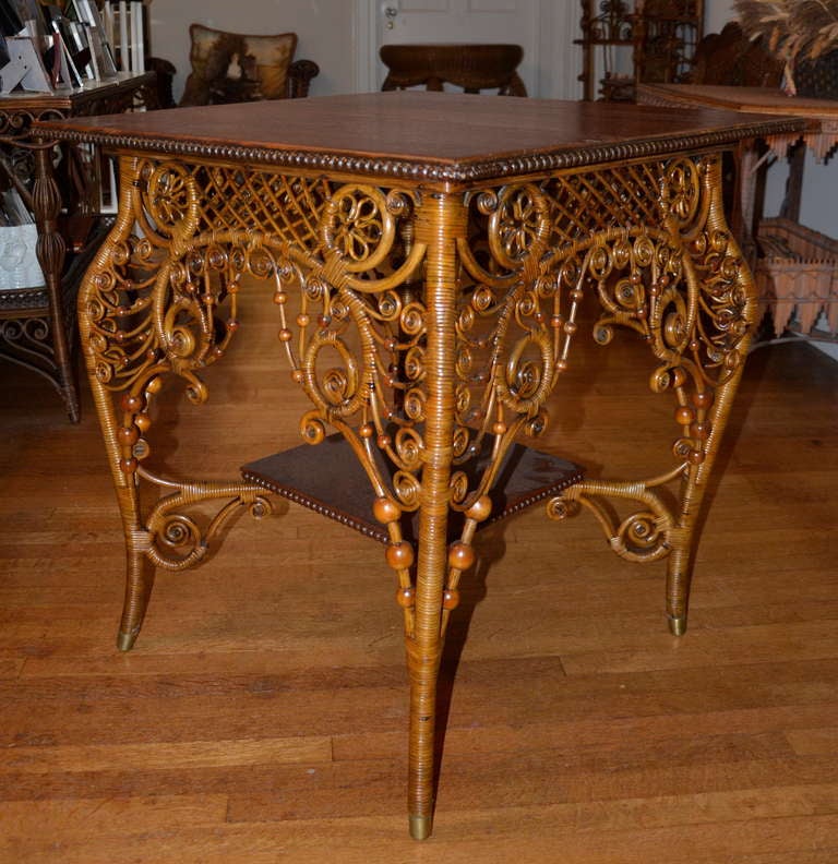 Ornate Victorian Antique Wicker Table For Sale at 1stDibs