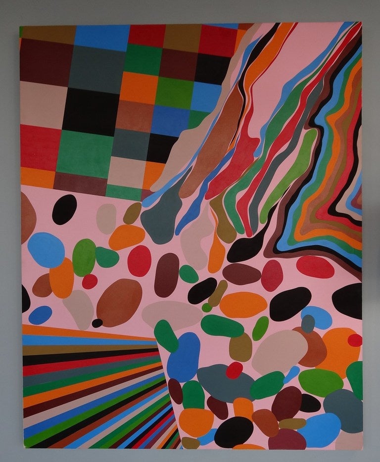 Peinture acrylique colorée de grand format sur panneau d'Eric Hibit. Fait en 2000. 