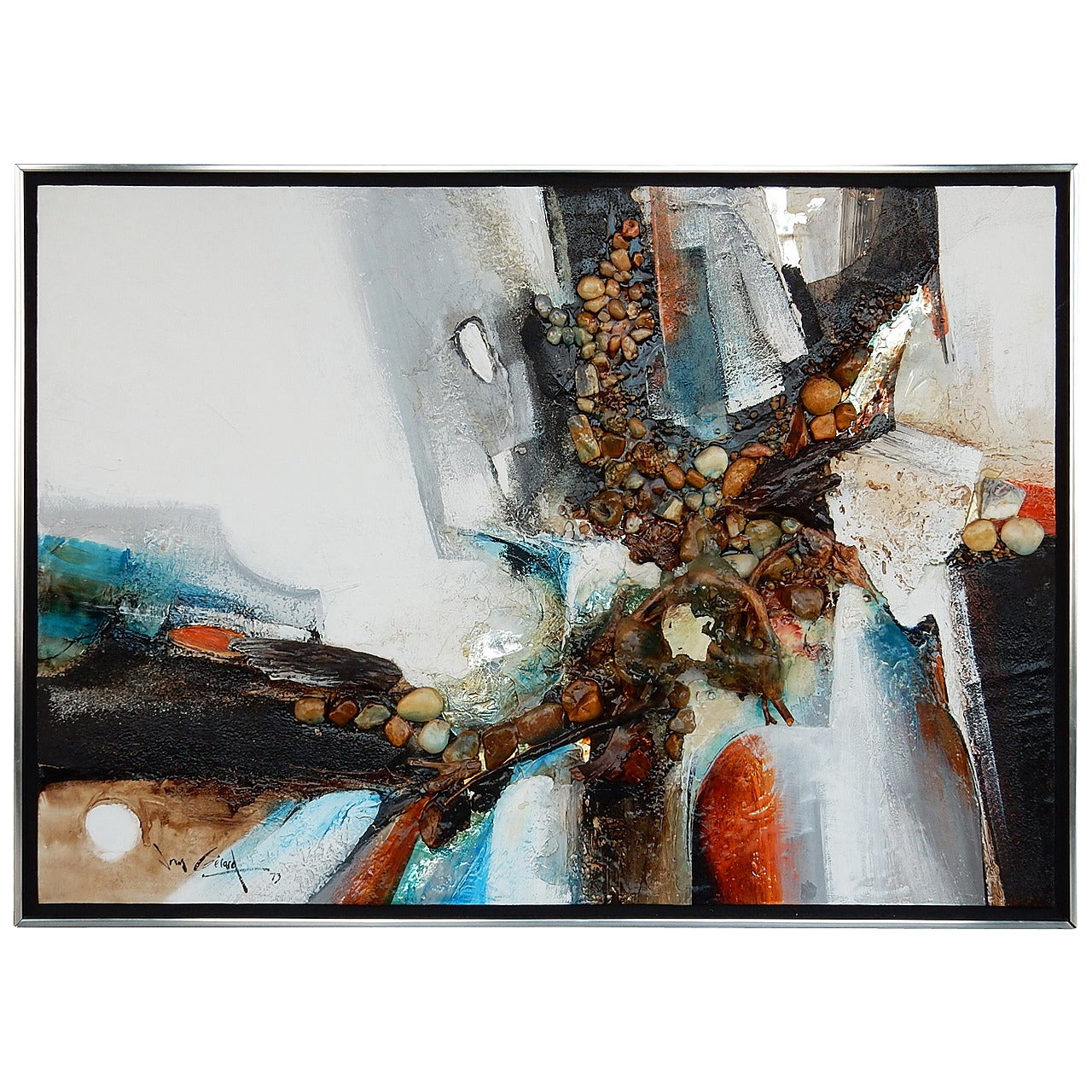 Large Abstract Collage Painting, 1970s