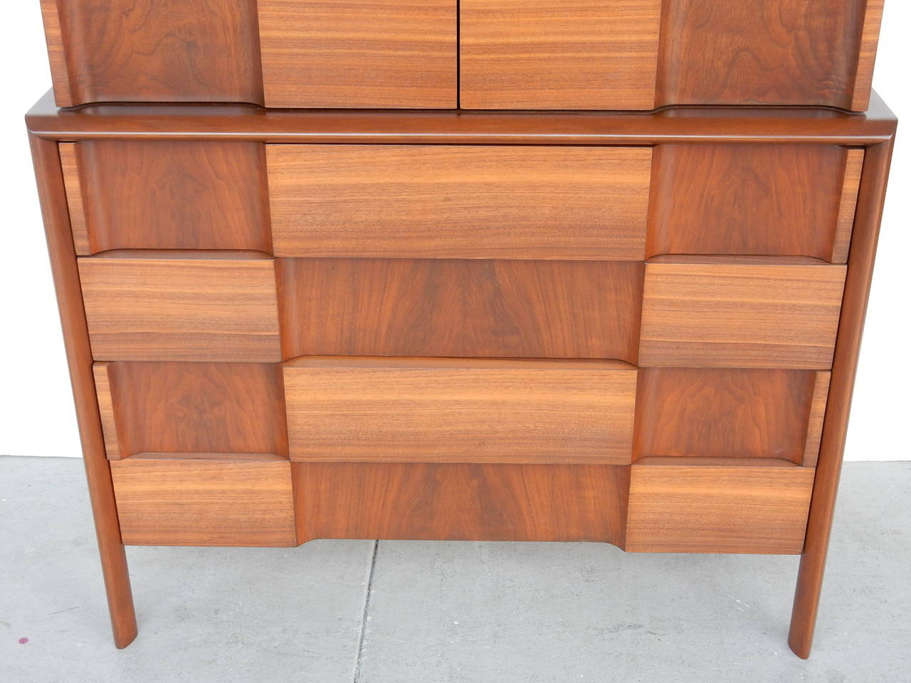 Swedish Geometric Walnut Highboy by Edmond Spence