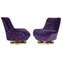 Pair of Aubergine Swivel Chairs by Milo Baughman