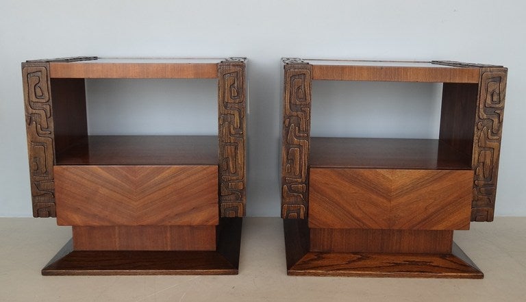 American Pair of Brutalist Side Tables