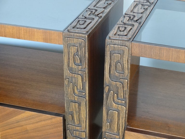 Wood Pair of Brutalist Side Tables