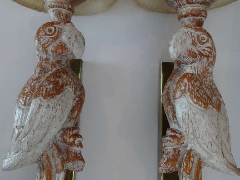 Huge Pair of Sconces, Life size Parrots by Chapman In Excellent Condition In Miami, FL