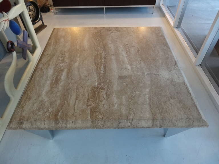 Stainless Steel and Marble Coffee Table, 1970s In Excellent Condition In Miami, FL
