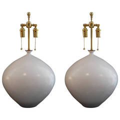 Pair of Mid-Century White Studio Ceramic Lamps by Design Technics