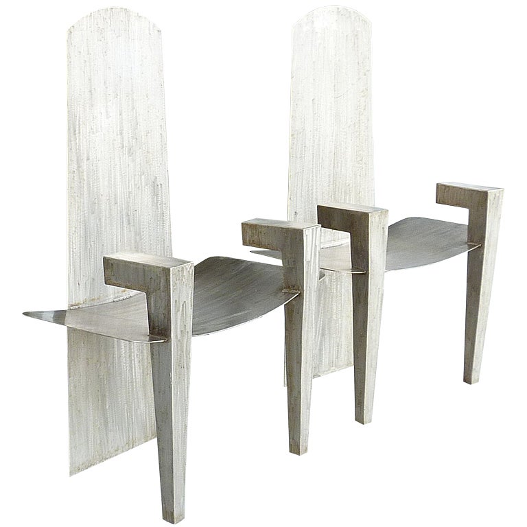 Stainless Steel Sculptural Geometric Arm Chairs, David Smith Style