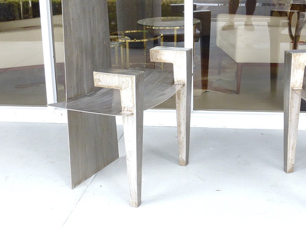 Stainless Steel Sculptural Geometric Arm Chairs, David Smith Style 1