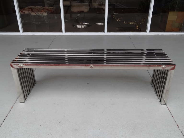  Stainless Steel Bench, 1970s In Excellent Condition In Miami, FL