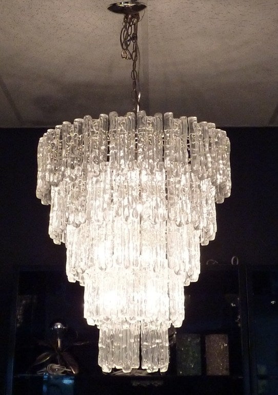 A very large Lucite chandelier, seems to be made of Ice. Beautiful waterfall design with 5 tiers.