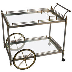 Vintage Steel and Brass Jansen Style Bar Cart