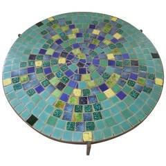 Vintage Turquoise Tile and Bronze Coffee Table by Mosaic House