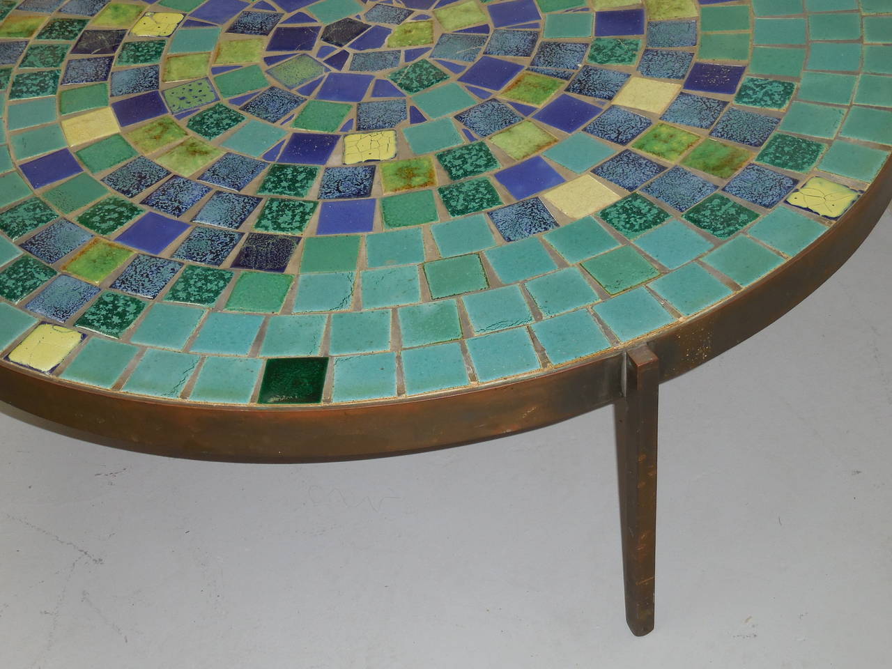 American Turquoise Tile and Bronze Coffee Table by Mosaic House