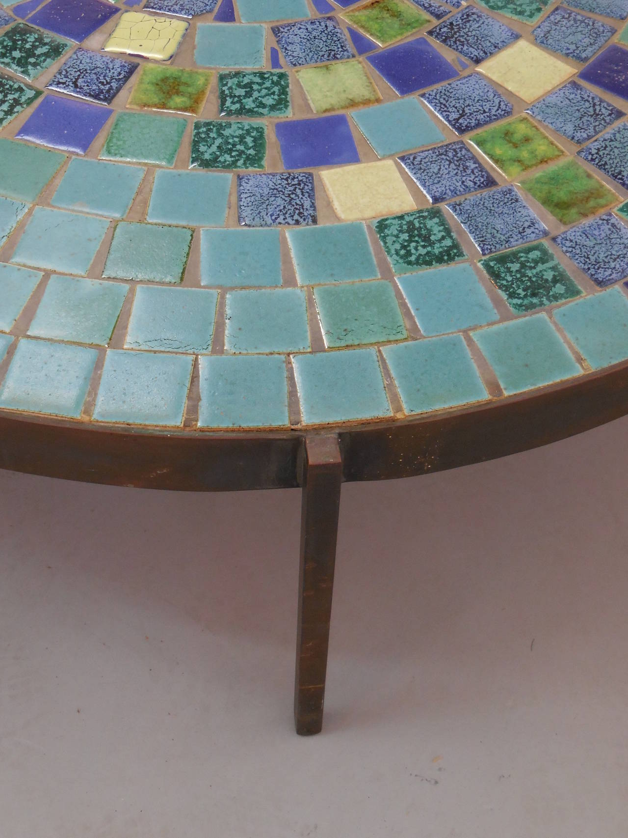 Turquoise Tile and Bronze Coffee Table by Mosaic House In Excellent Condition In Miami, FL