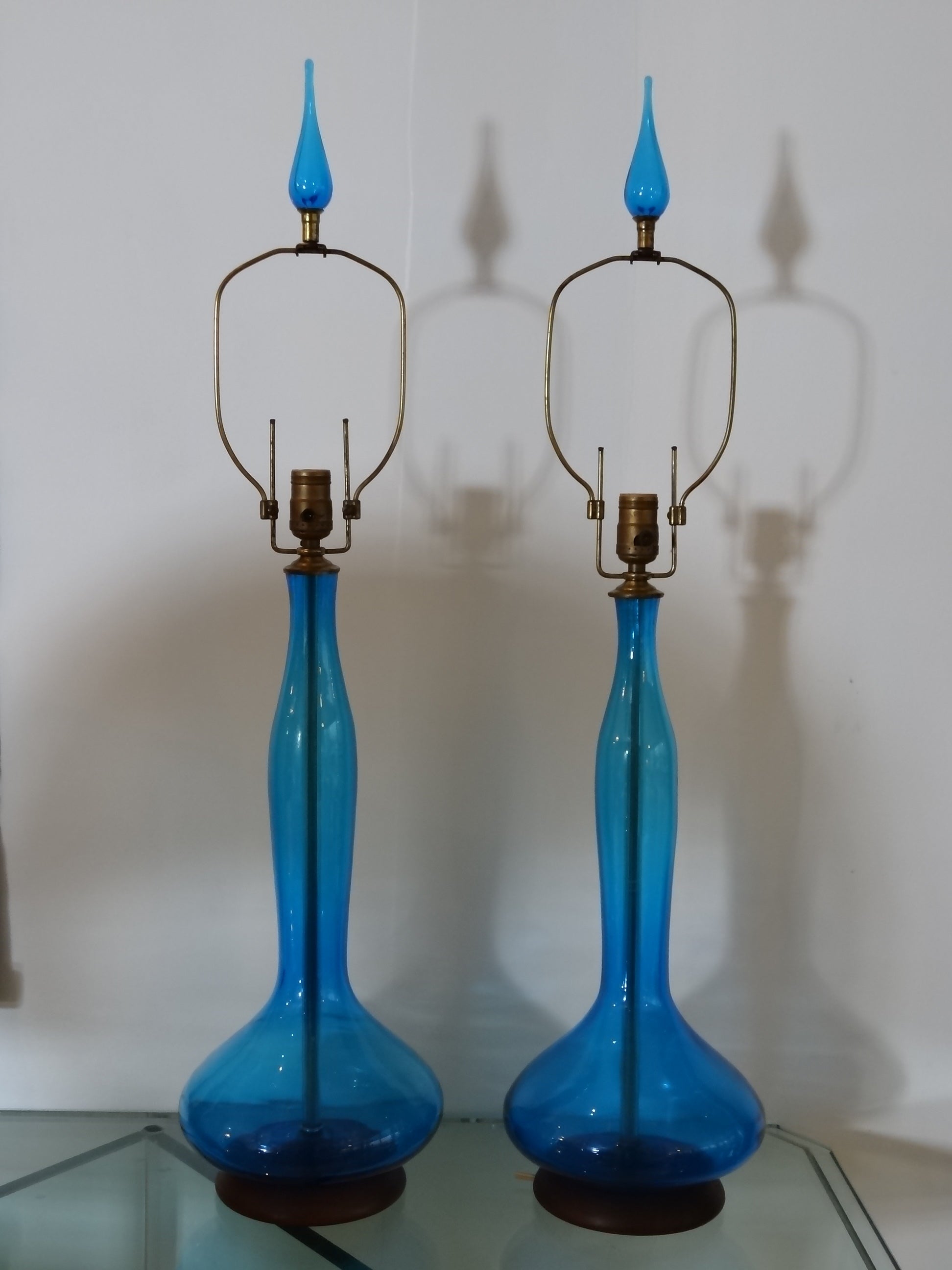 Pair of Large Blue Blenko Lamps