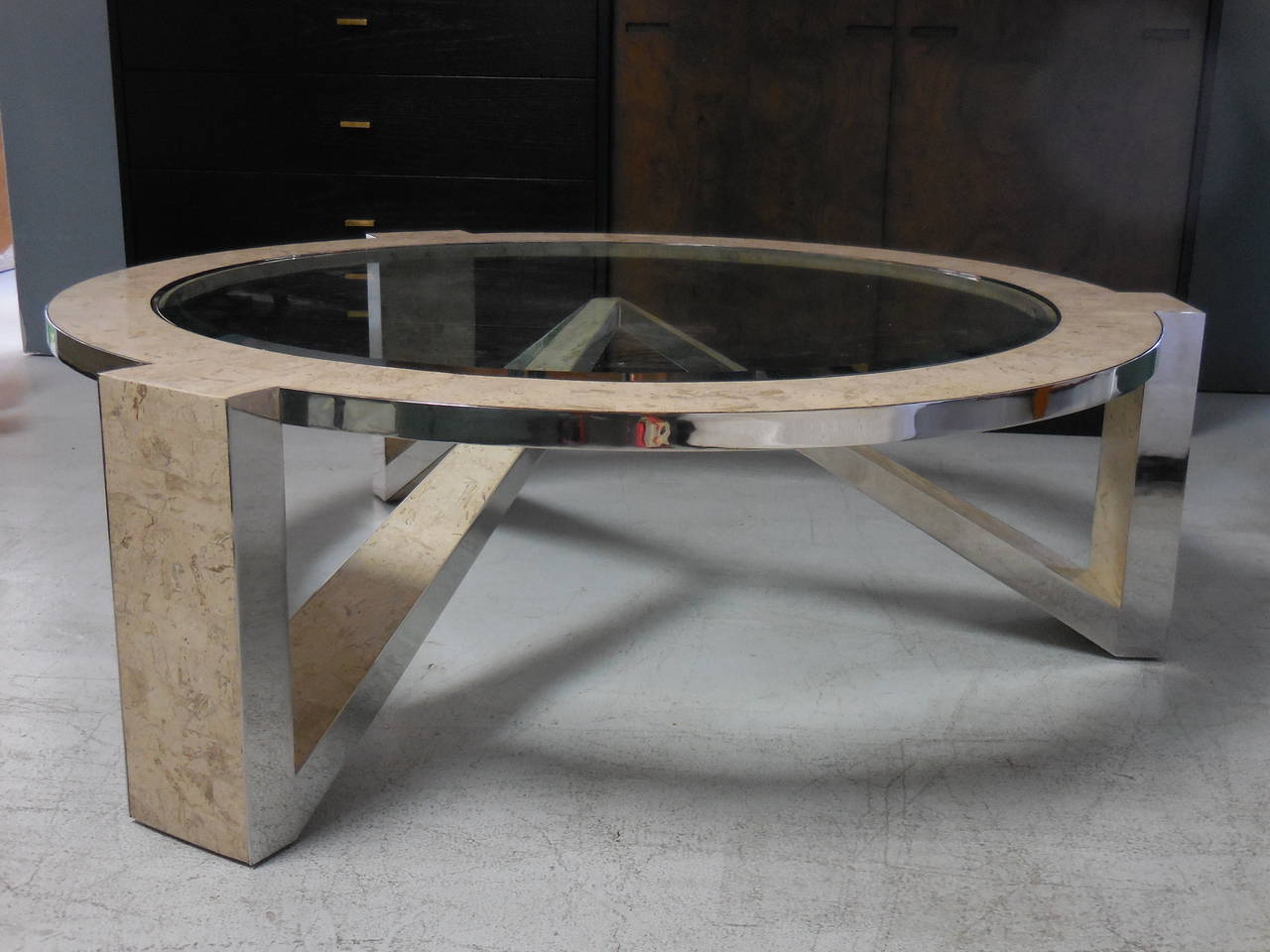 Rare Stainless Steel and Marble Coffee Table by Jonson and Marcius In Excellent Condition In Miami, FL