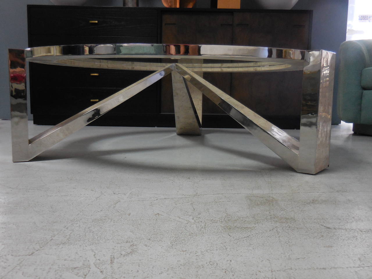 American Rare Stainless Steel and Marble Coffee Table by Jonson and Marcius