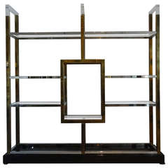 Large Brass, Chrome and Lucite Wall Unit by Romeo Rega