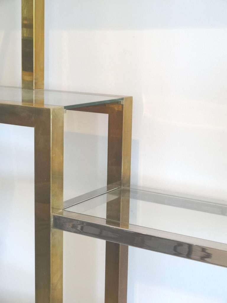 Large Brass, Chrome and Lucite Wall Unit by Romeo Rega In Excellent Condition In Miami, FL