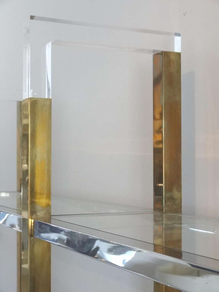 Late 20th Century Large Brass, Chrome and Lucite Wall Unit by Romeo Rega