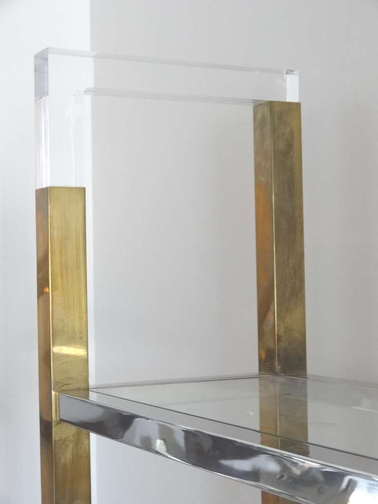 Large Brass, Chrome and Lucite Wall Unit by Romeo Rega 2