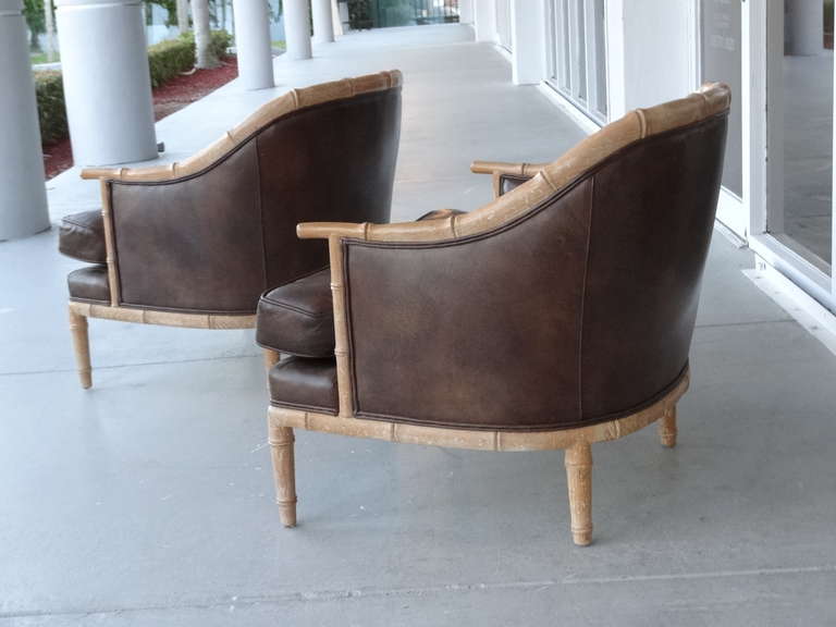 American Pair of Mid Century Faux Bamboo Lounge Chairs by Henredon