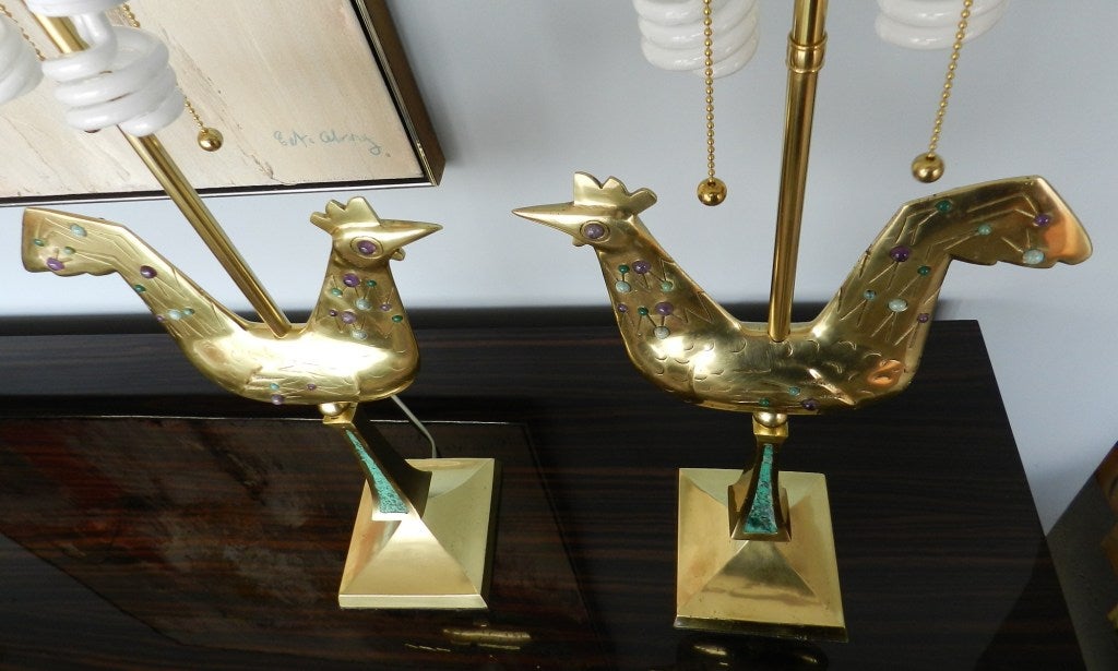 Rare Bejeweled Brass Lamps by Pepe Mendoza 1