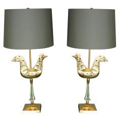 Rare Bejeweled Brass Lamps by Pepe Mendoza